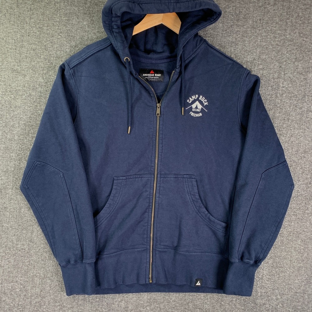 American Giant Hoodie Men Large Full Zip Navy Drawstring Heavyweight
